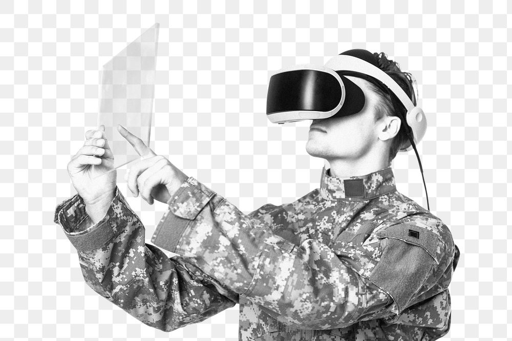 Military man png wearing VR, technology, transparent background