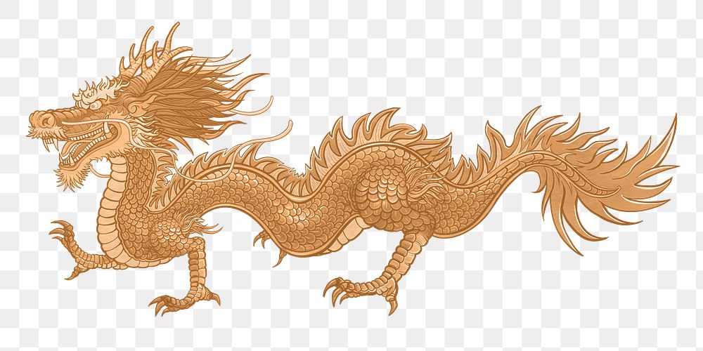 Chinese dragon png sticker, gold animal zodiac illustration, transparent background