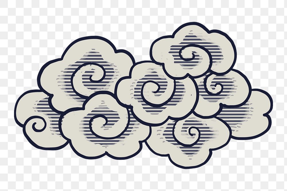 Japanese oriental cloud png sticker, traditional weather graphic, transparent background