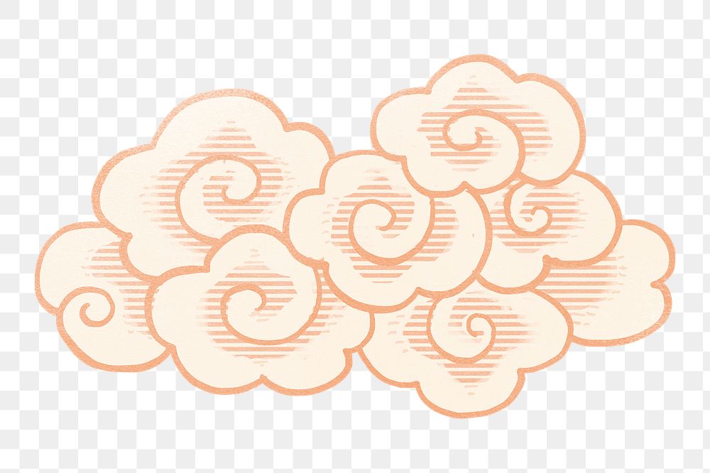 Japanese oriental cloud png sticker, traditional weather graphic, transparent background