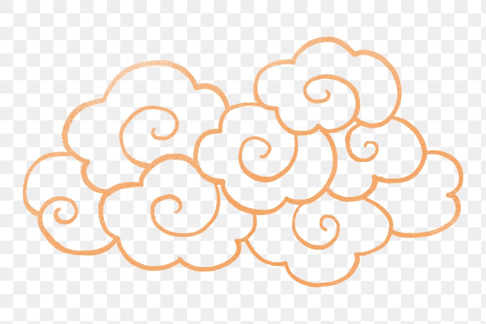 Gold oriental cloud png sticker, traditional weather line art, transparent background