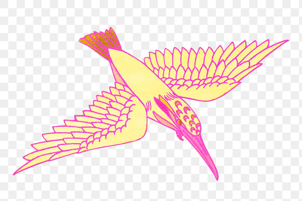 Yellow kingfisher png bird sticker, transparent background, remixed by rawpixel