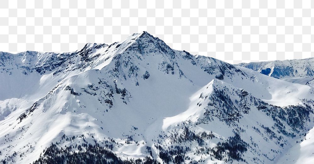 Mountain peak png border, nature winter image, transparent background