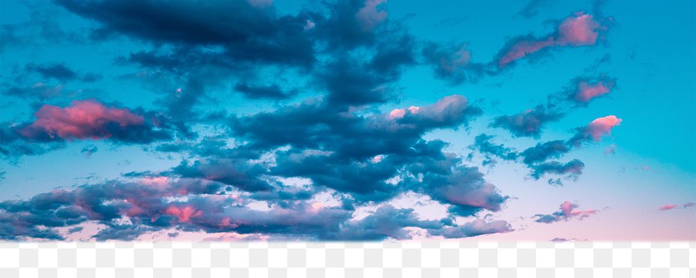 Blue sunset png sky border, transparent background