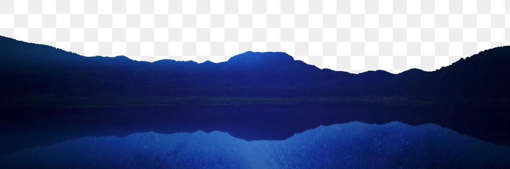Blue mountain png lake border, nature photo, transparent background