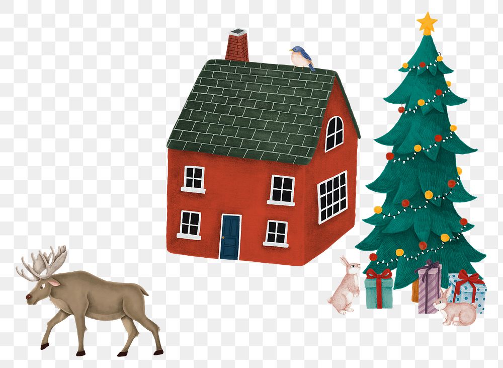 Christmas cottage png sticker, tiny house, transparent background