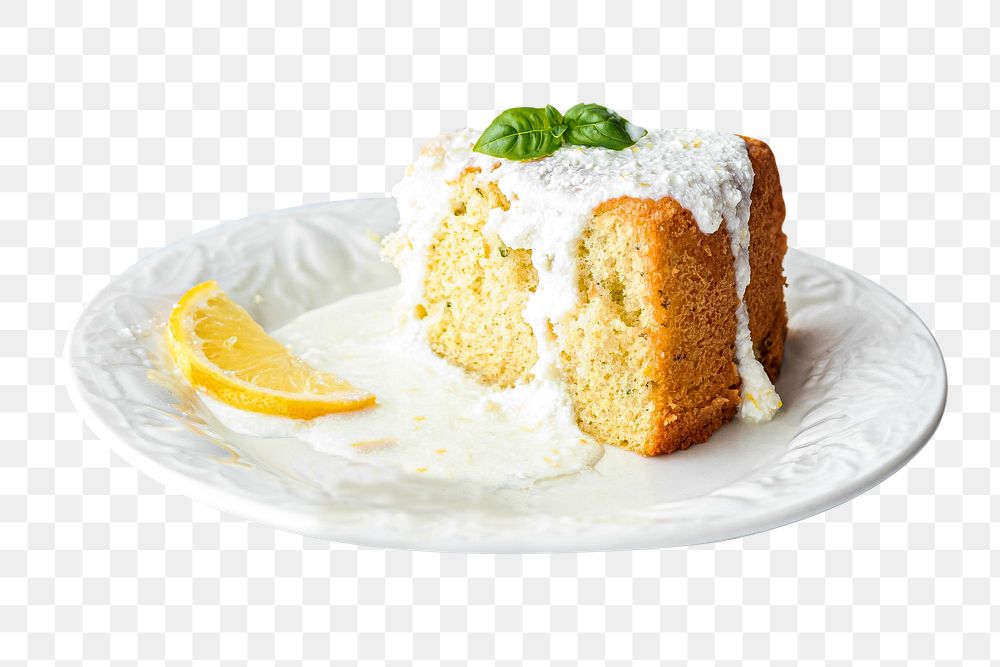 Png lemon basil sponge cake sticker, transparent background