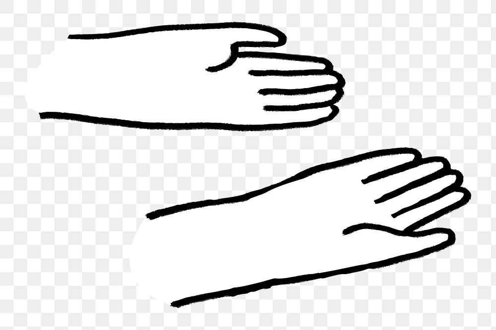 Palm hands png reaching out sticker, doodle on transparent background
