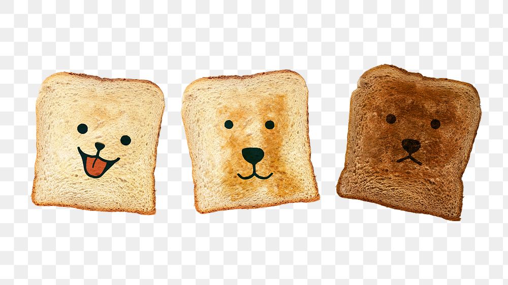 Cute png toasts, puppy face in transparent background