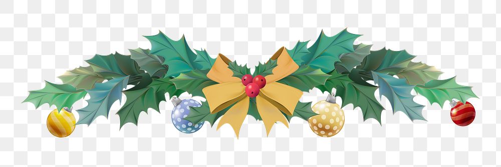 PNG Christmas holly branch, home decor sticker, transparent background