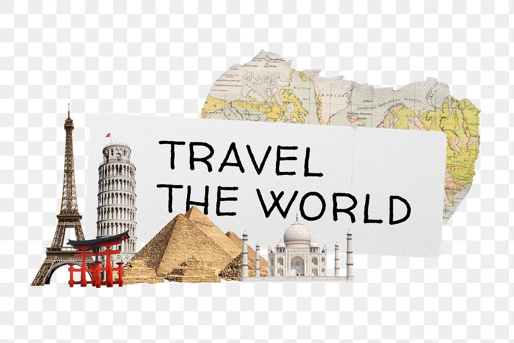 Travel the world png word sticker typography, transparent background