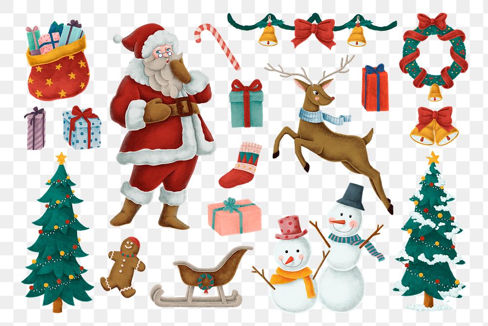 Festive Christmas celebration png sticker, cute set, transparent background