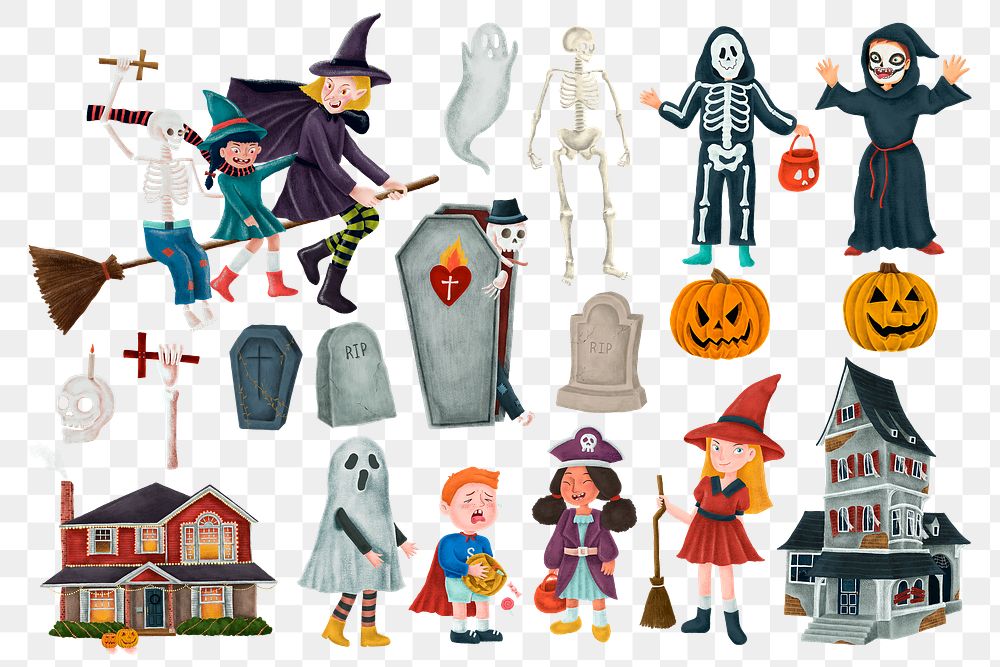 Festive Halloween png sticker, cute  set, transparent background