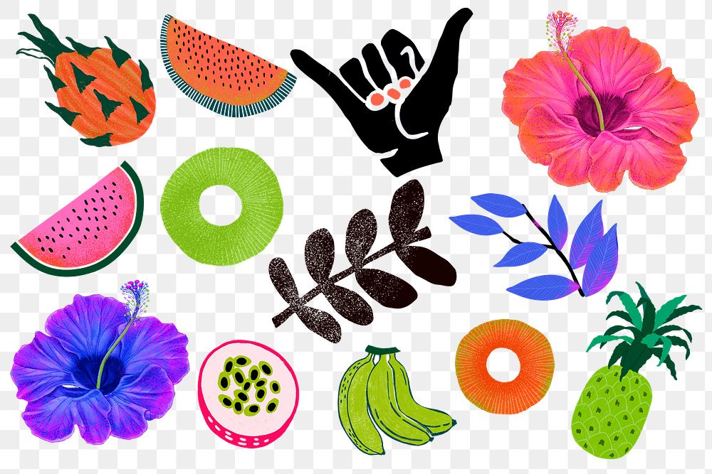 Tropical fruits png sticker set, transparent background