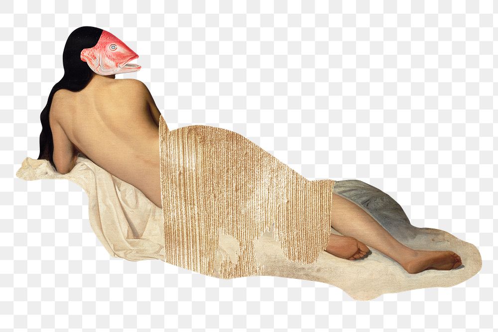 Nude vintage woman png sticker, transparent background