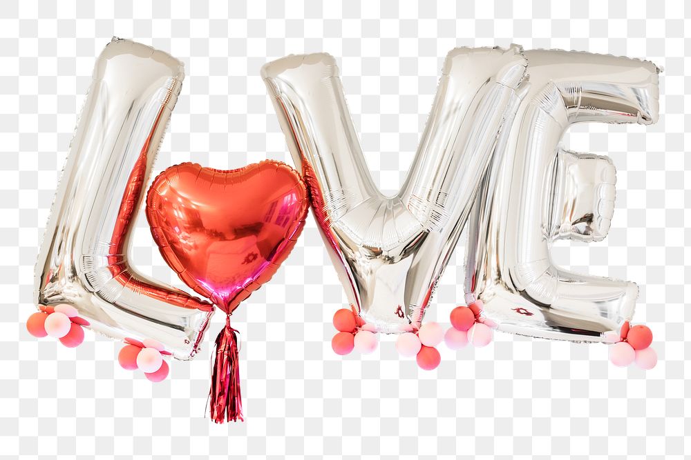 PNG love balloon word, romantic proposal decoration in transparent background