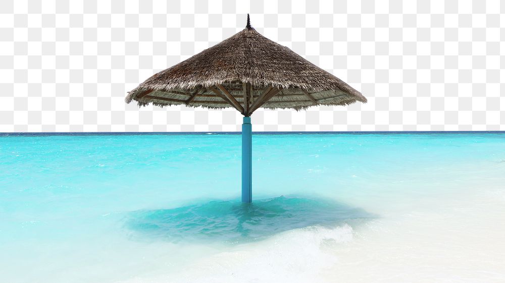 Sunny beach png parasol border, nature photo, transparent background