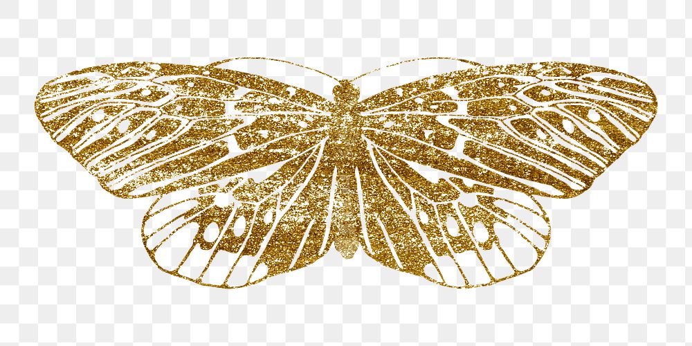 Gold butterfly png sticker, glittery aesthetic design, transparent background. Remixed from the artwork of E.A. S&eacute;guy.