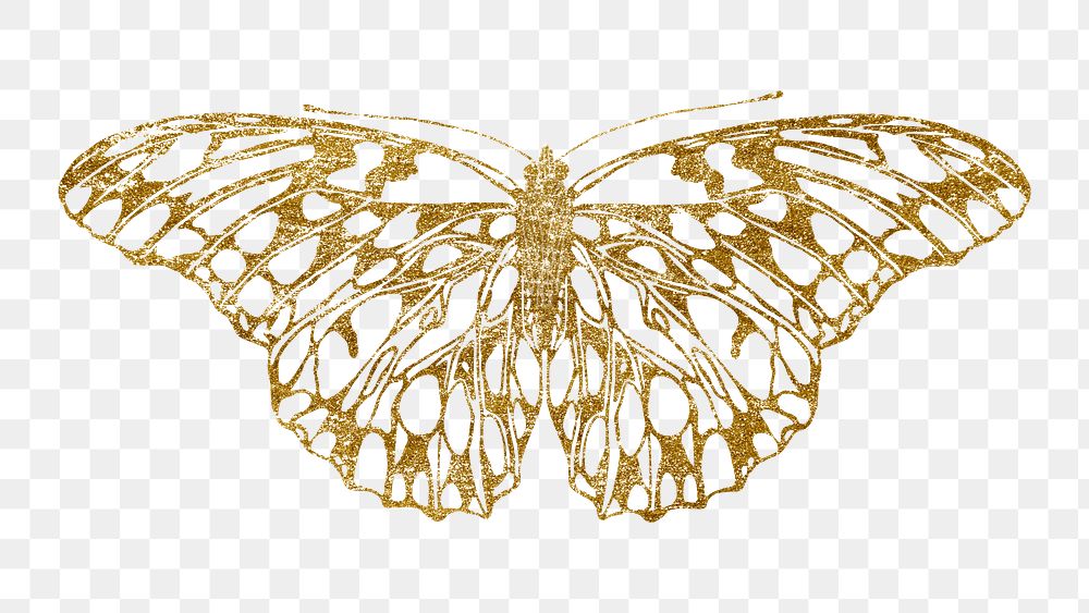 Gold butterfly png sticker, glittery aesthetic design, transparent background. Remixed from the artwork of E.A. S&eacute;guy.