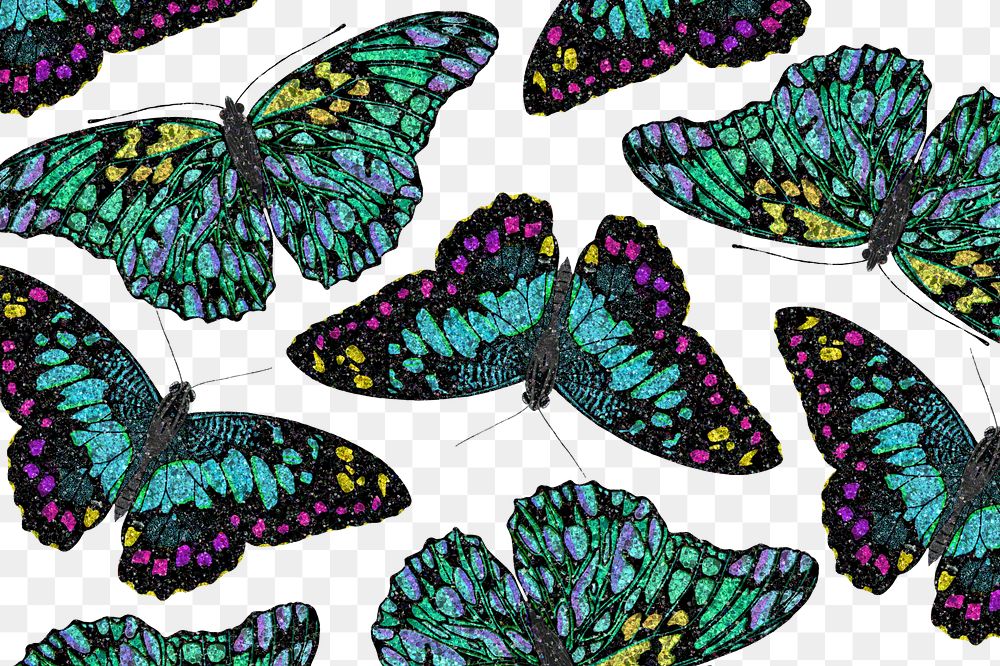 Green butterfly png pattern, transparent background, remixed from the artwork of E.A. S&eacute;guy