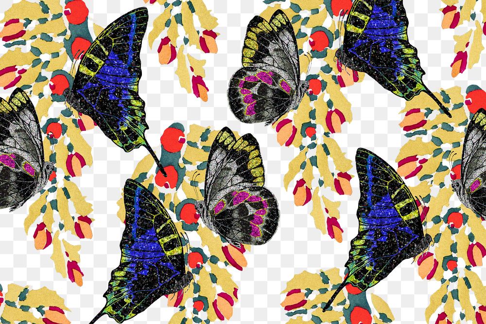 E.A. S&eacute;guy's butterfly png pattern, transparent background, remixed by rawpixel