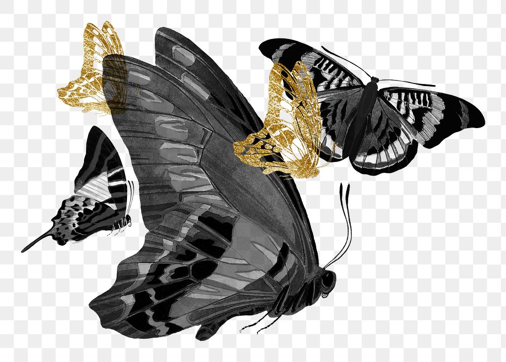 Gold glittery butterfly png sticker, aesthetic remix on transparent background