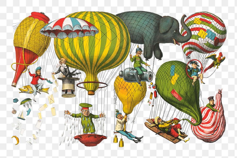 PNG hot air balloon sticker, transparent background.  Remastered by rawpixel