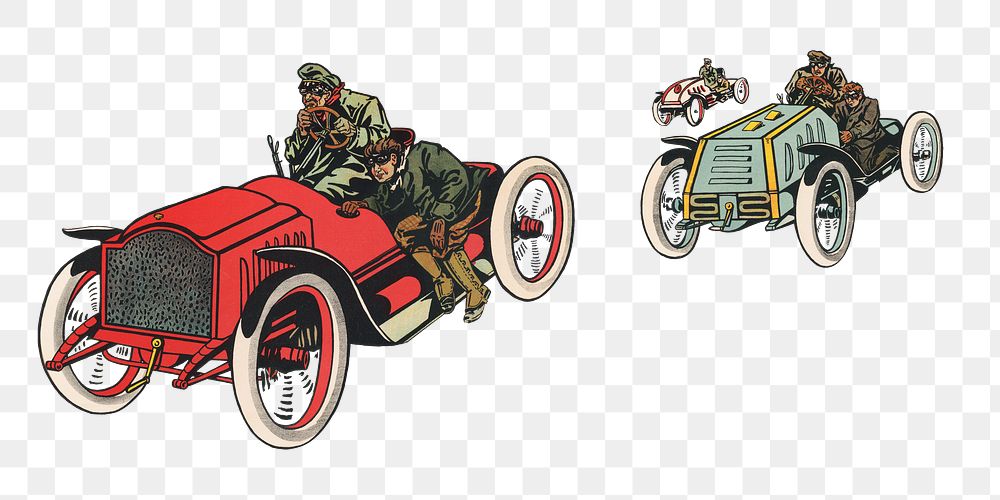 Vintage automobile race png sticker, sports illustration on transparent background.  Remastered by rawpixel
