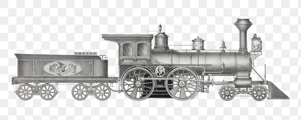 Railroad engine png sticker, vintage train on transparent background.   Remastered by rawpixel