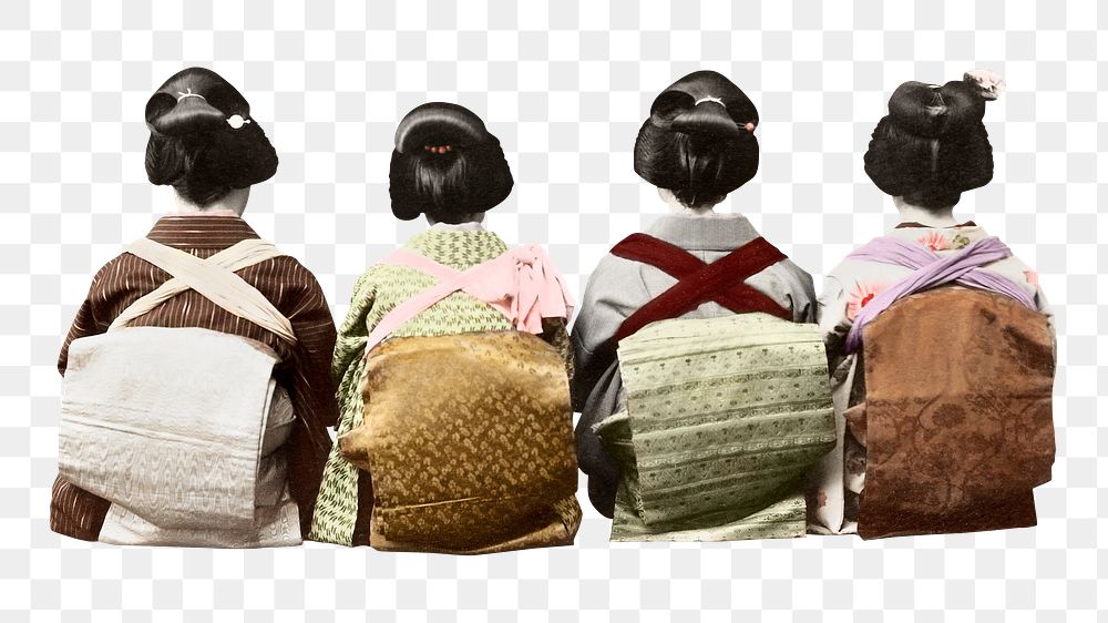 Japanese women png sitting, rear view photo on transparent background.    Remastered by rawpixel