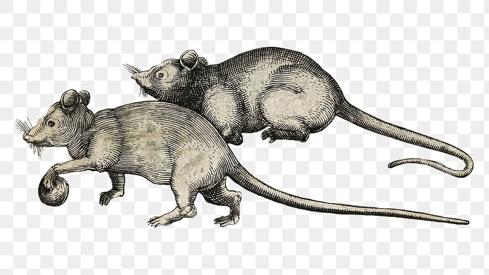 Two Mice png sticker, animal illustration on transparent background.    Remastered by rawpixel