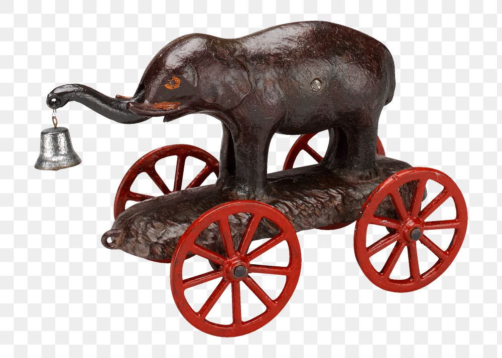 Elephant on Wheels png (converted bell toy) on transparent background.    Remastered by rawpixel