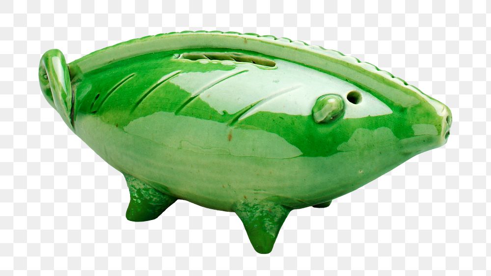 Green piggy bank png object sticker, transparent background.    Remastered by rawpixel