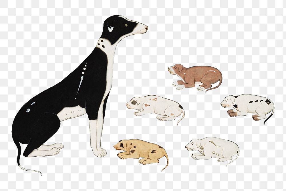 Dog with pups png sticker on transparent background.   Remastered by rawpixel