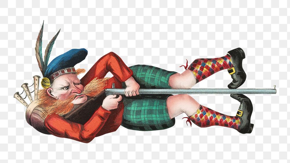 Scottish man png aiming with shot gun on transparent background.  Remastered by rawpixel