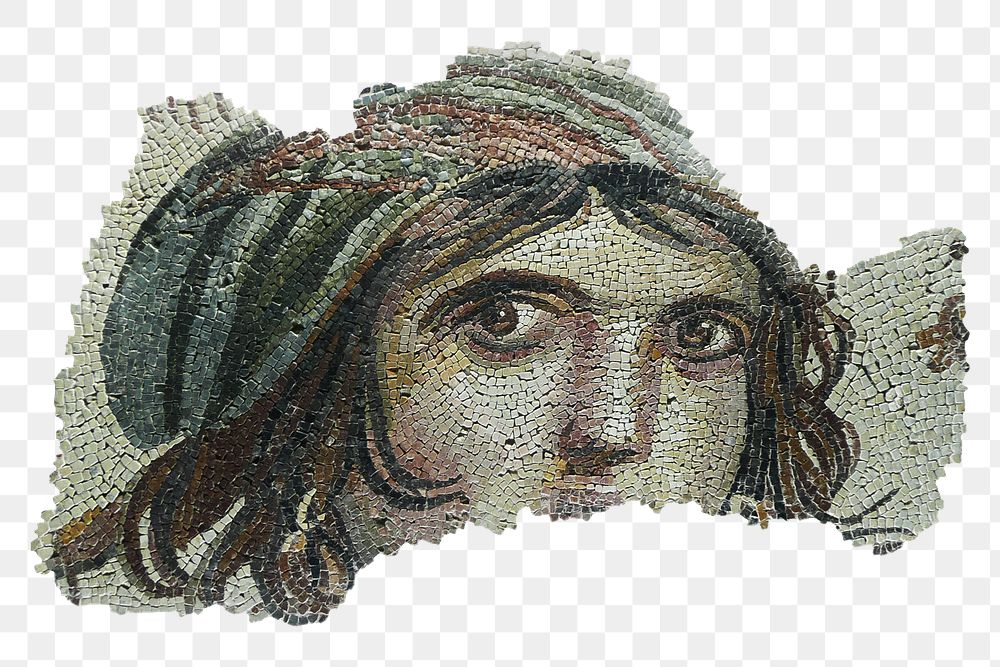 "The Gypsy Girl" png mosaic of Zeugma on transparent background.   Remastered by rawpixel