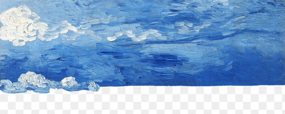 Van Gogh's png Wheatfield Under Thunderclouds, blue sky border, transparent background.   Remastered by rawpixel