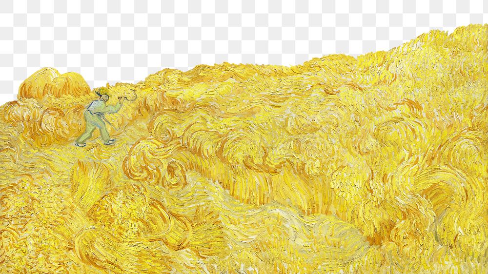 Van Gogh's png Wheatfield with a reaper border, transparent background.   Remastered by rawpixel
