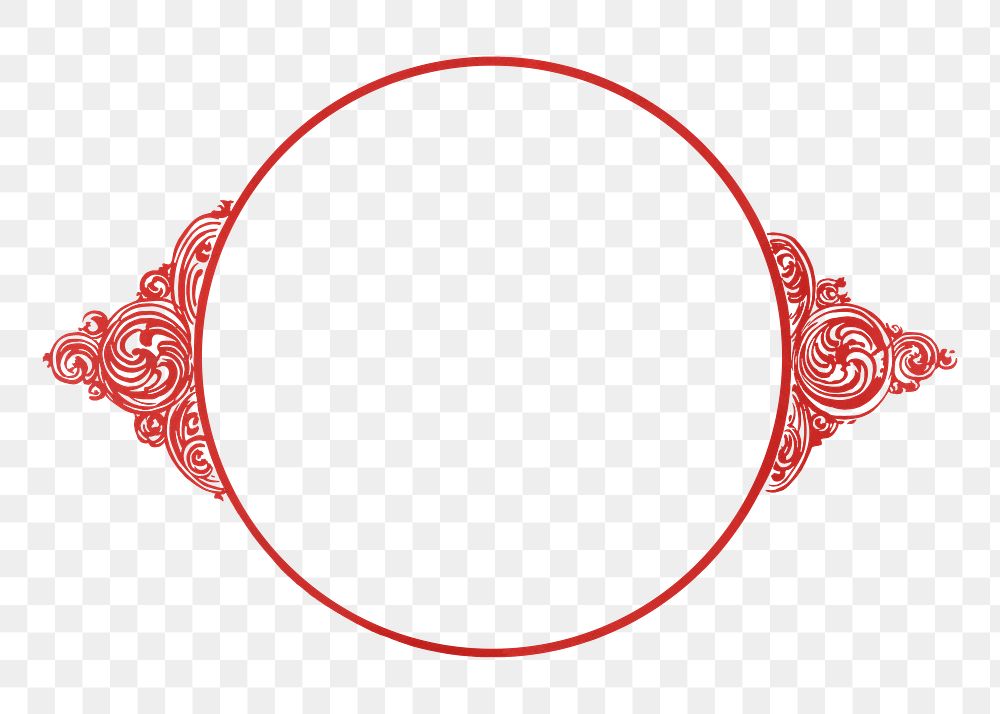 Round frame png vintage red sticker, transparent background.  Remixed by rawpixel.