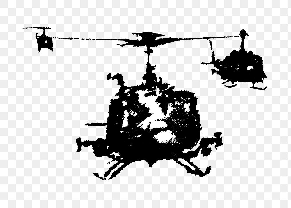 Flying helicopters png sticker, black vintage , transparent background.   Remixed by rawpixel.