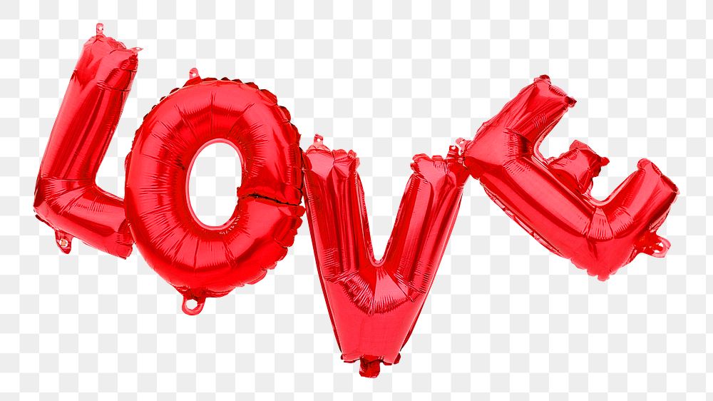 PNG love balloon word, romantic red letter in transparent background