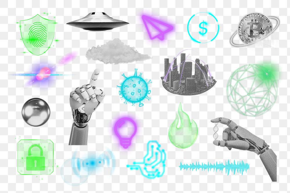 Digital technology png illustration sticker set, transparent background