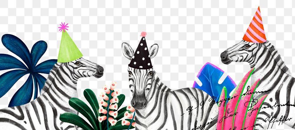 Cute zebras png border, animal illustration, transparent background
