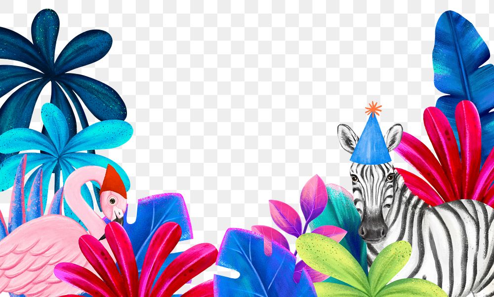 Colorful wildlife png border, animal illustration, transparent background