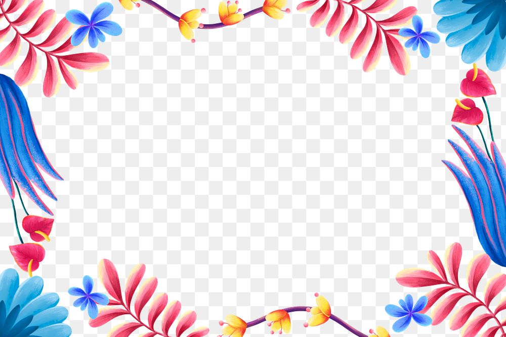 Tropical flowers png frame, botanical illustration, transparent background