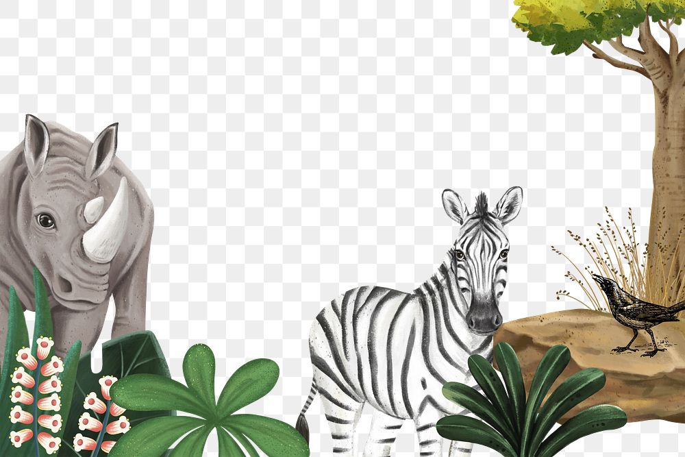 Safari animals png border sticker, transparent background