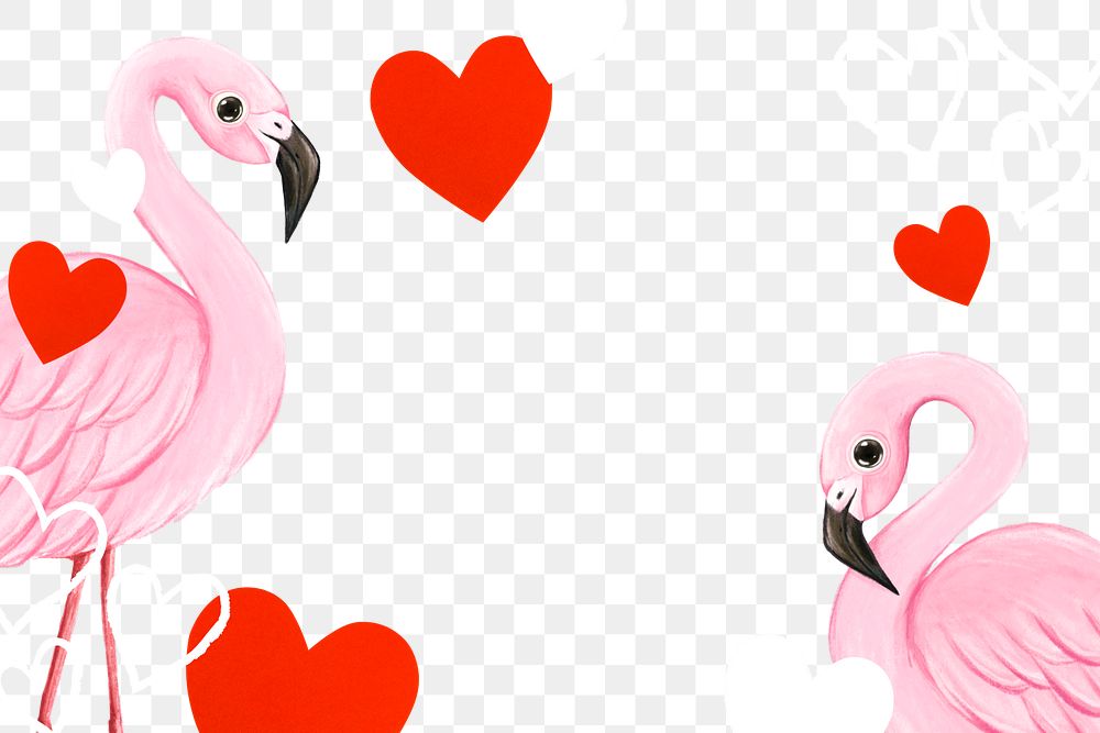 Cute flamingoes png frame, animal illustration, transparent background