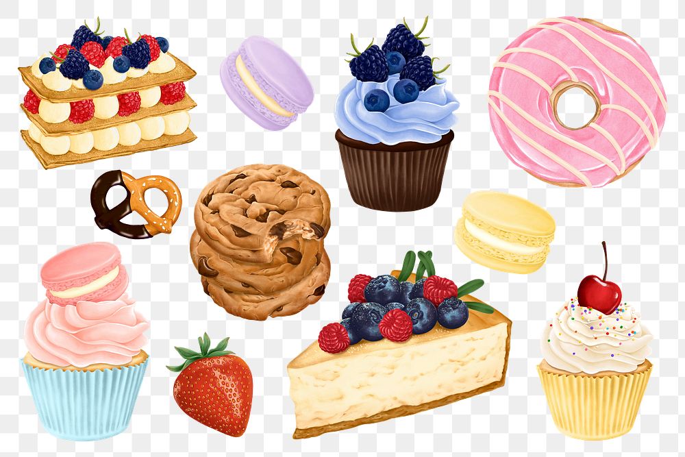 Desserts png illustration sticker set, transparent background