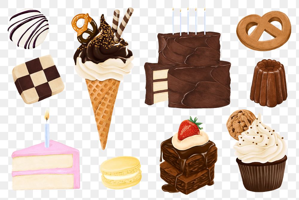 Desserts png illustration sticker set, transparent background