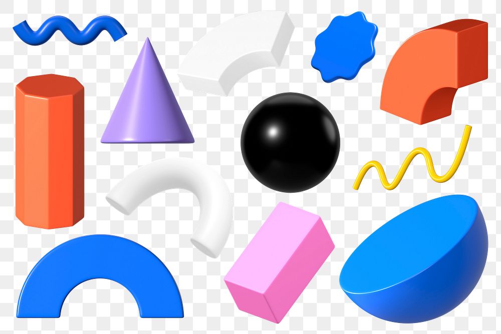 3D shapes png illustration sticker set, transparent background